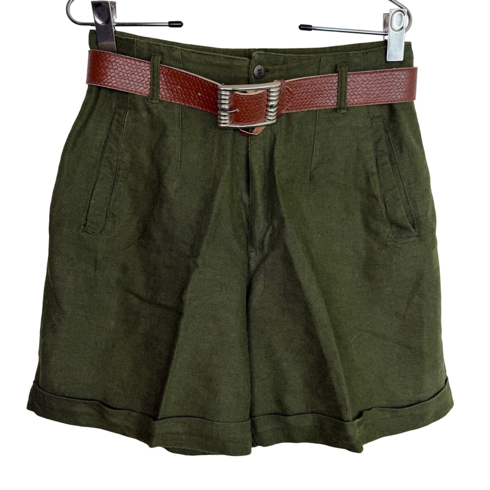 Kikomo Lifestyles KLC Size 9/10 Linen Cotton Shorts Green High Rise VTG 90s